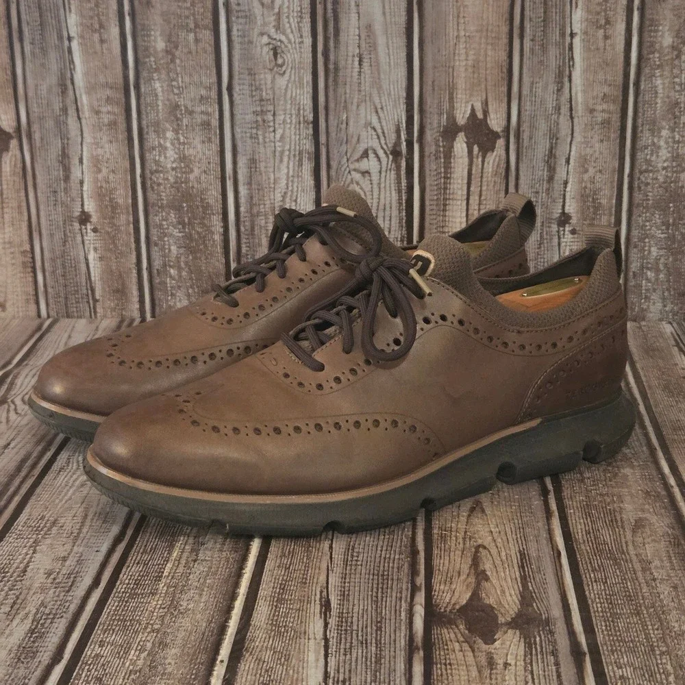 Sz 10.5 M Mens Cole Haan 4.Zerogrand Brown Leather Wingtip Oxford Shoes VGUC